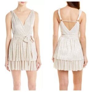 Sabina Musayev Alma Plisse Tiered Mini Dress White Shimmer Womens Size Small